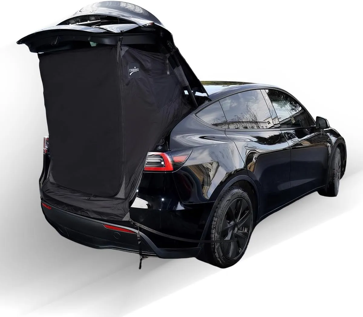 Tesla Model Y Camping Trunk Tent(2020-2025), Tailgate Tent for SUV with Enhanced Privacy & Ventilation,Compact Car Sun Shelter Waterproof 3000 MM UPF 50  Black