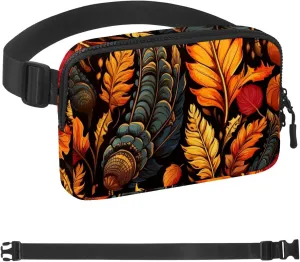 Thanksgiving Turkey Feather Leaves-452 Belt Bag for Men and Women Fanny Pack,Belt Bag with Adjustable Strap,Fashion Crossbody Everywhere Belt Bag for Travel Outdoors Running Hiking