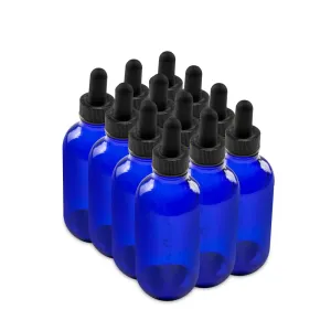 The Bottle Depot - 12 Pack - 4 oz Glass Bottle with Dropper - Blue - 22-400 Neck Finish - Boston Round Bottles - UV Rays Protection