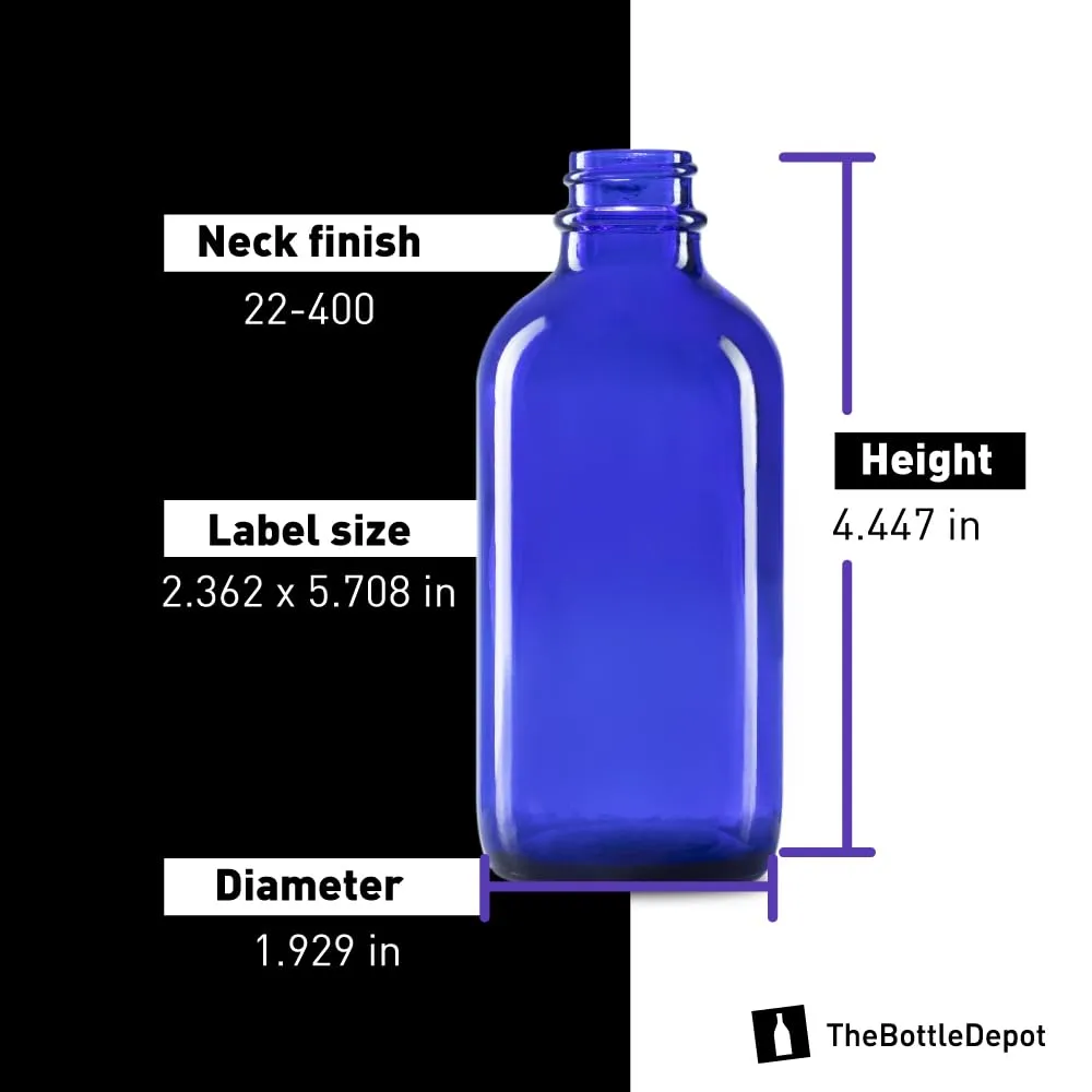 The Bottle Depot - 12 Pack - 4 oz Glass Bottle with Dropper - Blue - 22-400 Neck Finish - Boston Round Bottles - UV Rays Protection