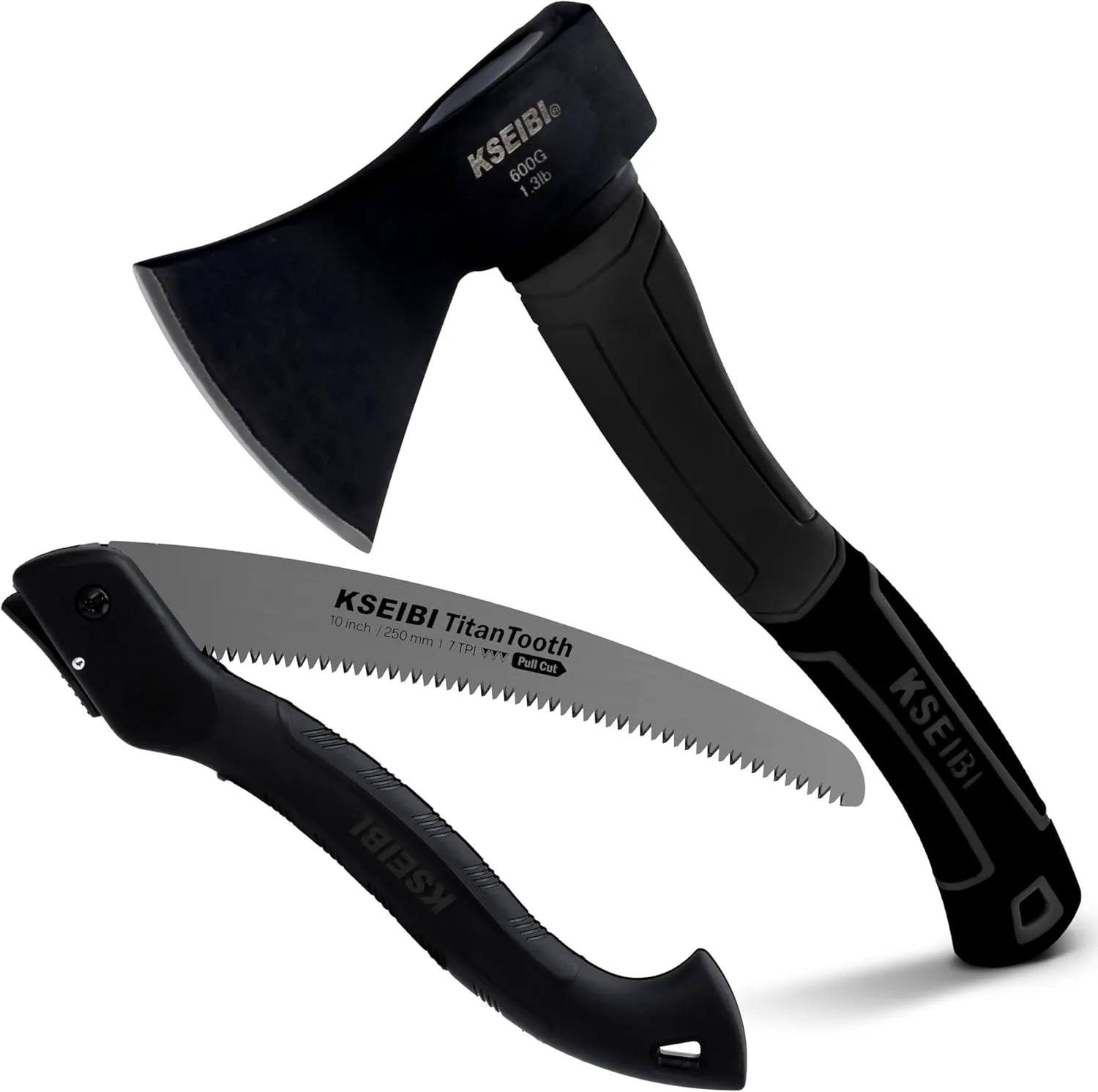 The Original KSEIBI Camping Hatchet with New Folding Camping Saw Black Edition