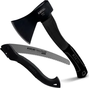 The Original KSEIBI Camping Hatchet with New Folding Camping Saw Black Edition
