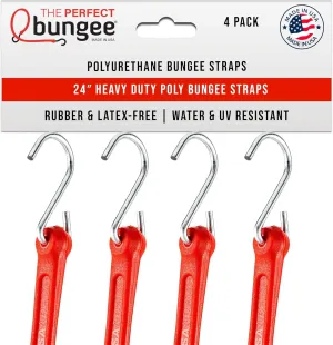 The Perfect Bungee 24" Heavy Duty Polyurethane Bungee Strap, Made in The USA, 4 Pack, Red