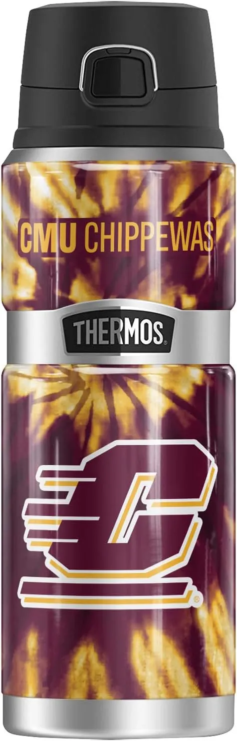 THERMOS Central Michigan University OFFICIAL Tie-Dye STAINLESS KING Stainless Steel Drink Bottle, Vacuum insulated & Double Wall, 24oz