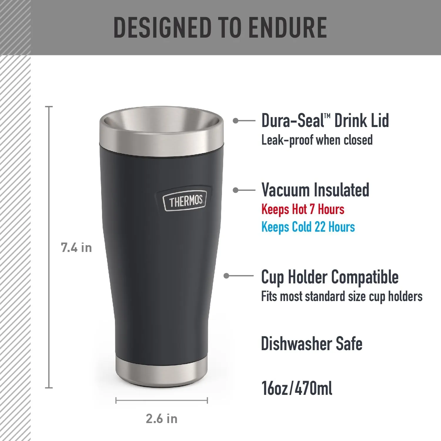 THERMOS ICON SERIES, Stainless Steel Tumbler, Granite, 16 oz