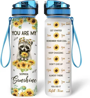 TheSunCozy Personalized You Are My Sunshine Raccoon Sunflower 32oz 1Liter Motivational Water Bottle, 5.7 x 7 x29.5(cm)