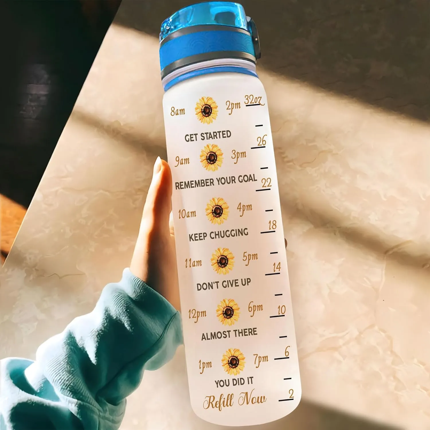 TheSunCozy Personalized You Are My Sunshine Raccoon Sunflower 32oz 1Liter Motivational Water Bottle, 5.7 x 7 x29.5(cm)