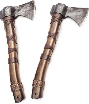 Throwing Axe Set (2) - Norse Tradesman 14" Viking Throwing Axe Set - Two Fully Sharpened Norse Hand-Axes - Carbon Steel Axe Heads with Premium Leather Cross-Stitch