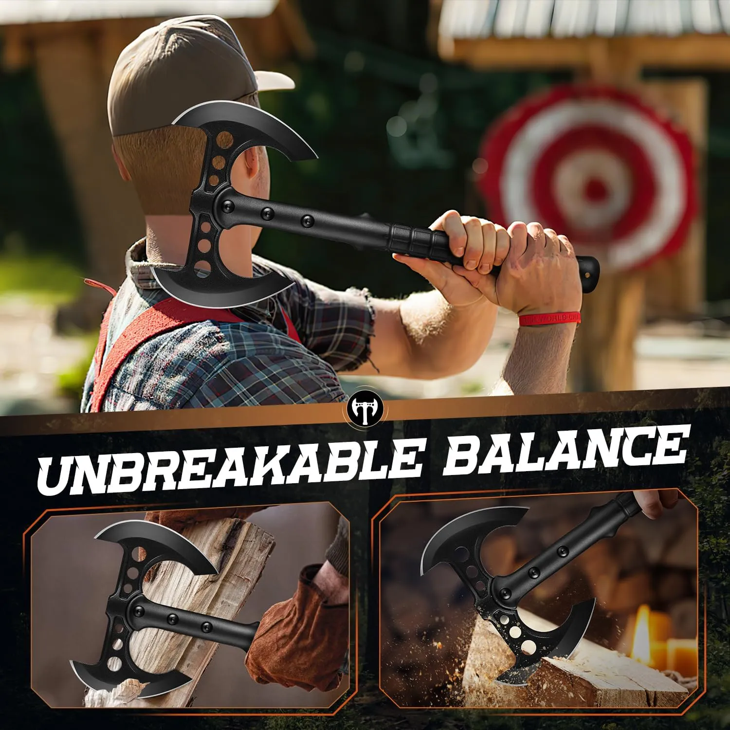Throwing Axe Survival Camping Hatchet - 16.5" Double Headed Outdoor Axe with Sheath |440C Steel Tactical Camp Hatchet for Adults