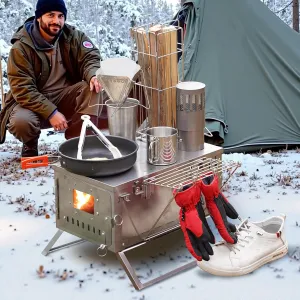 Titanium Camping Tent Stove,Outdoor Portable Ultralight Folding Tent Stove Wood Burning Stove for Backpacking Camping Hunting