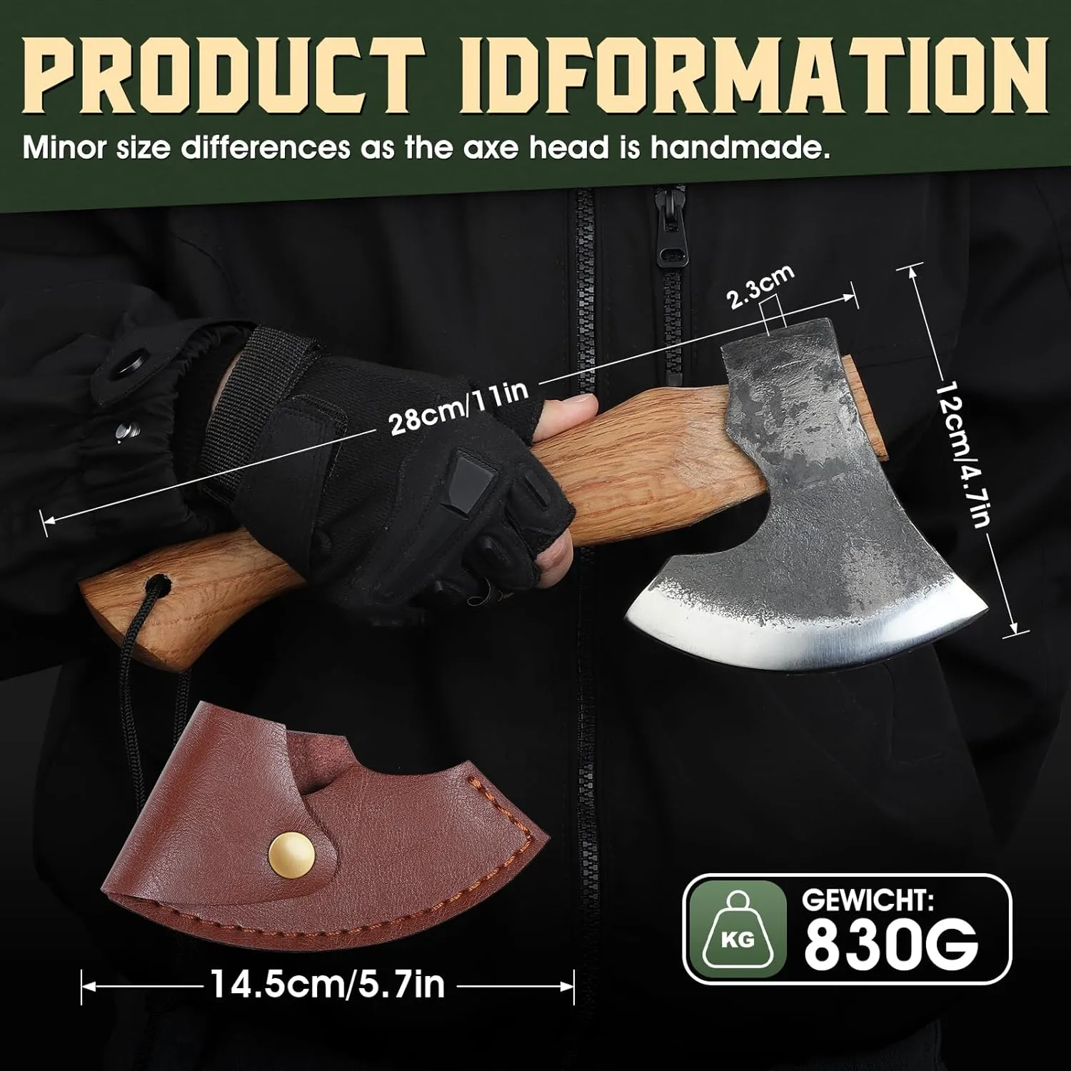 Tivoli 11 Inch Hatchet Camping Axe,Small Bushcraft Axe for Chopping and Wood Splitting,Ash Wood Handle,Perfect for Outdoor Survival and Adventures,Hunting, Trekking,Gardening