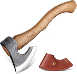 Tivoli 15 Inch Camping Axes and Hatchets, Bushcraft Axe for Wood Splitting and Kindling,Hand Forged Carbon Steel Chopping Axes Ash Wood Handle with Sheath for Camping and Survival