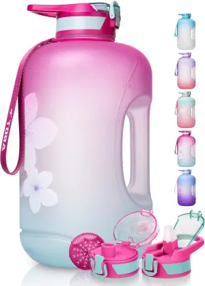 TOBA 1 Gallon Water Bottle -128 oz Motivational Water Bottle BPA Free Water Jug Large Sports Water Bottle Leakproof Drinking Bottle Women/Men for Fitness Gym Outdoor Activity, Green Flower