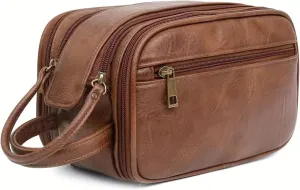 Toiletry Bag for Men Large Travel Shaving Waterproof Bathroom Toiletries Organizer PU Leather Cosmetic Bags