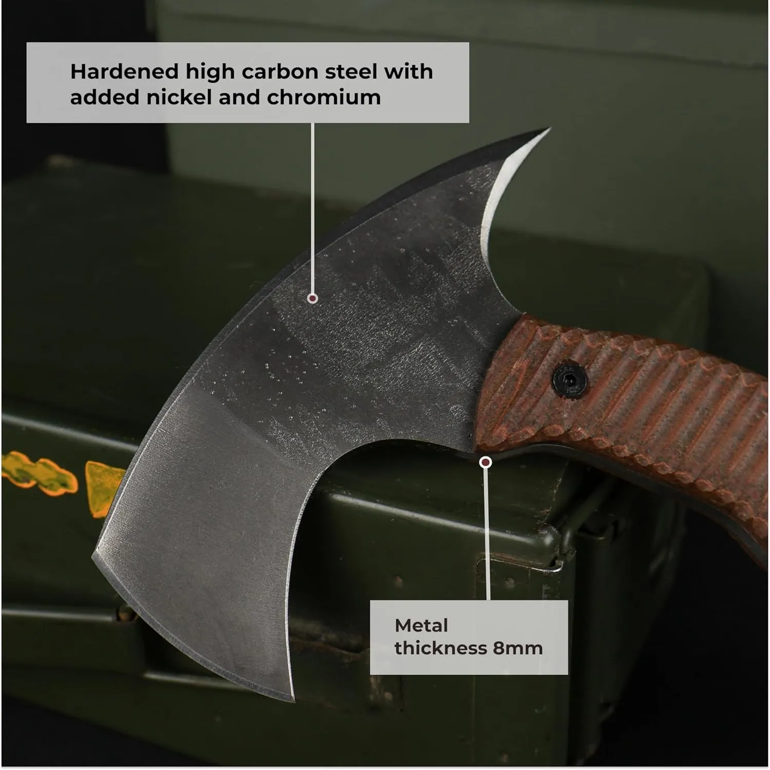 Tomahawk Axe - Handmade Tactical Tomahawk Hatchet - Full Tang Combat Axe for Military Camping and Outdoor Activities (Blade and Spike with Leather Sheath)