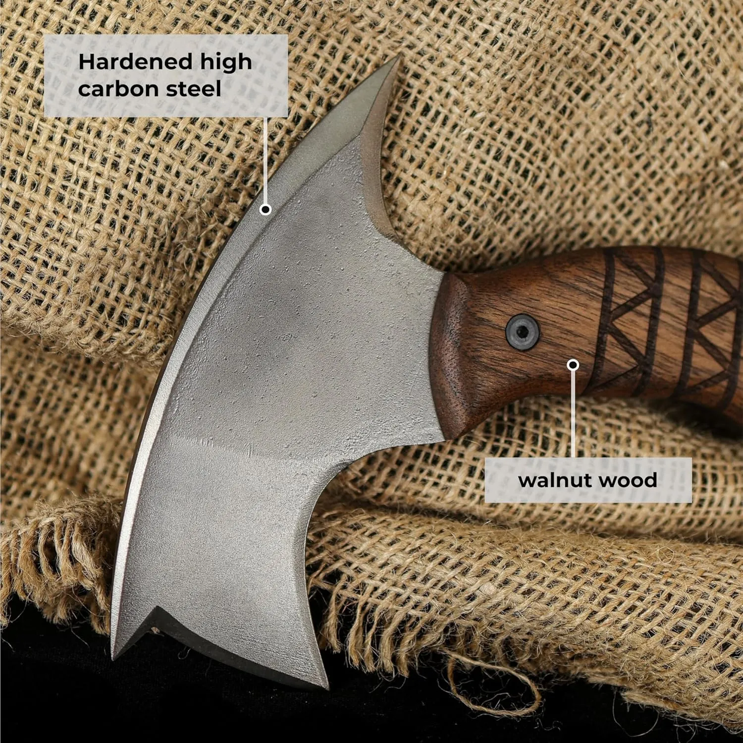 Tomahawk Axe - Handmade Tactical Tomahawk Hatchet - Full Tang Combat Axe for Military Camping and Outdoor Activities (Compact Three Spikes Walnut Handle Kydex Sheath)