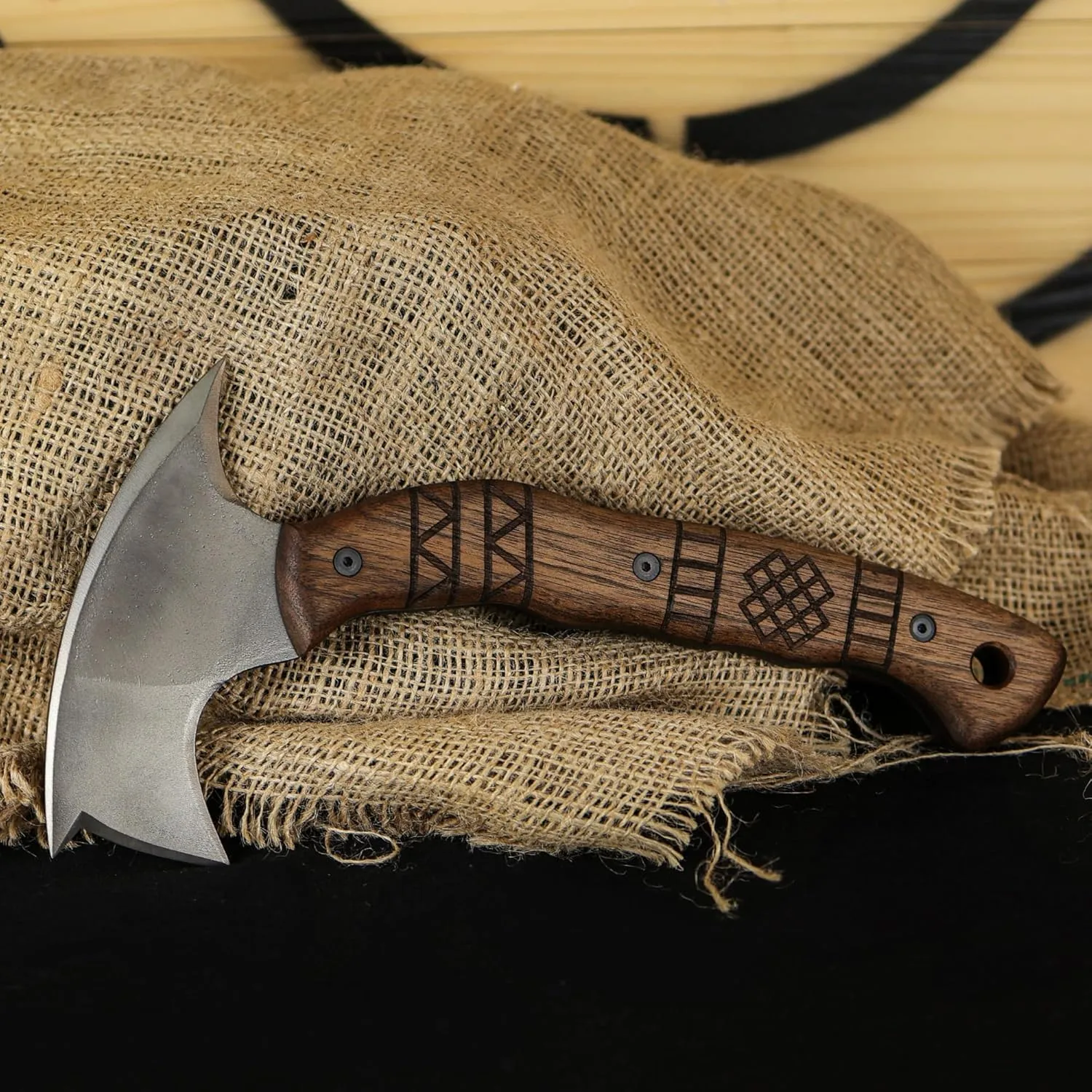 Tomahawk Axe - Handmade Tactical Tomahawk Hatchet - Full Tang Combat Axe for Military Camping and Outdoor Activities (Compact Three Spikes Walnut Handle Kydex Sheath)