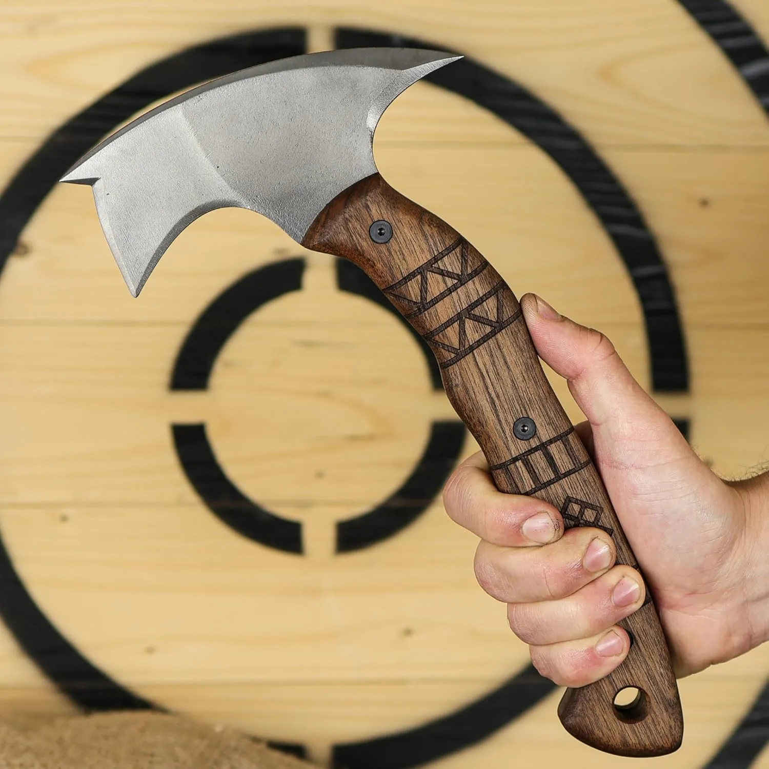 Tomahawk Axe - Handmade Tactical Tomahawk Hatchet - Full Tang Combat Axe for Military Camping and Outdoor Activities (Compact Three Spikes Walnut Handle Kydex Sheath)