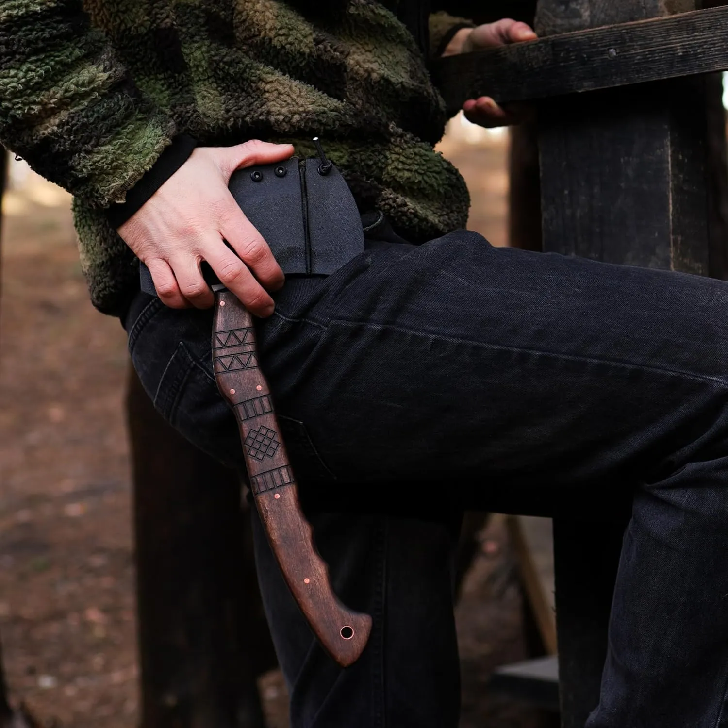 Tomahawk Axe - Tactical Tomahawk - Handmade Combat Axe Hatchet (13.77" Spikes Hawk with Tribal Engraving and Kydex Sheath)