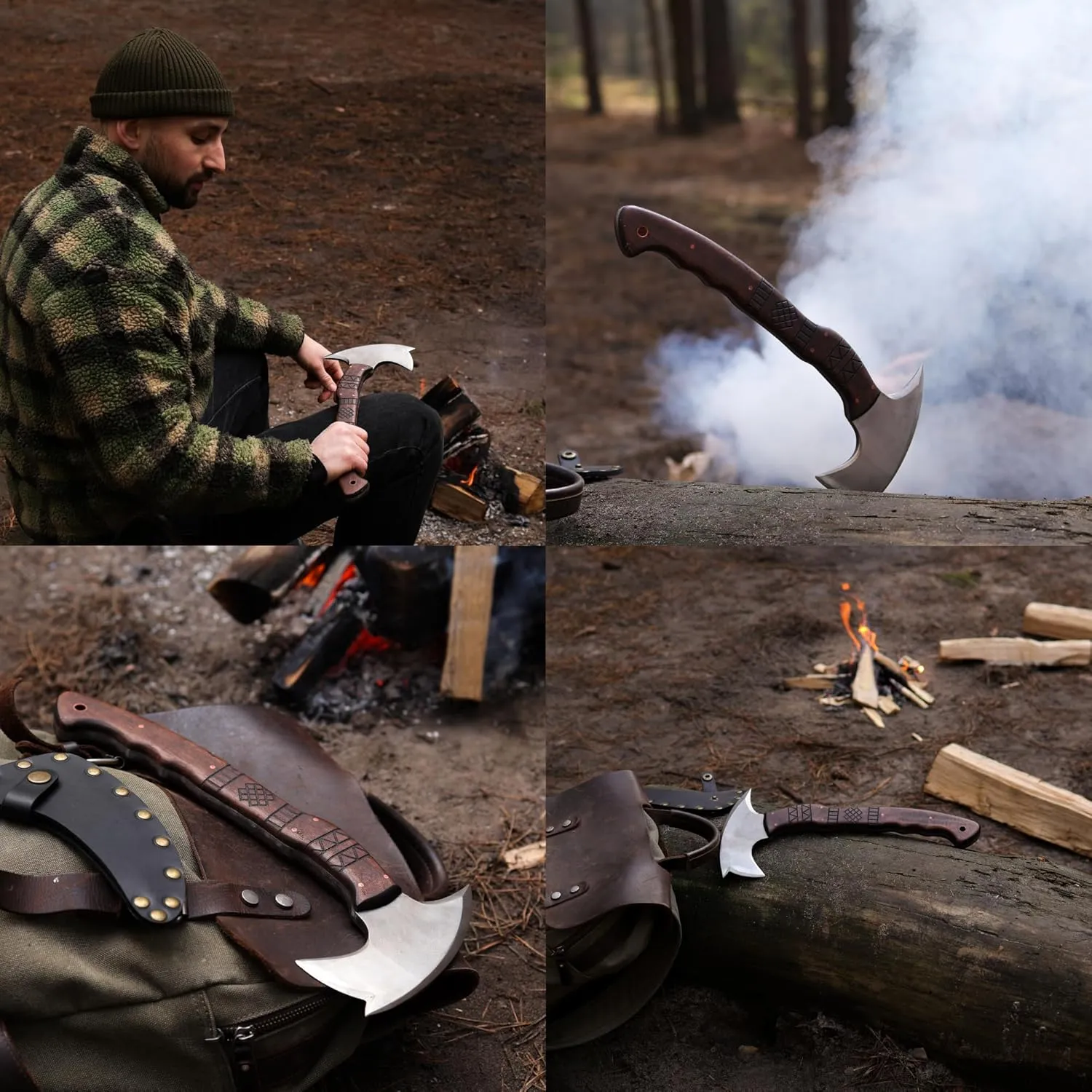 Tomahawk Axe - Tactical Tomahawk - Handmade Combat Axe Hatchet (13.77" Spikes Hawk with Tribal Engraving and Leather Sheath)