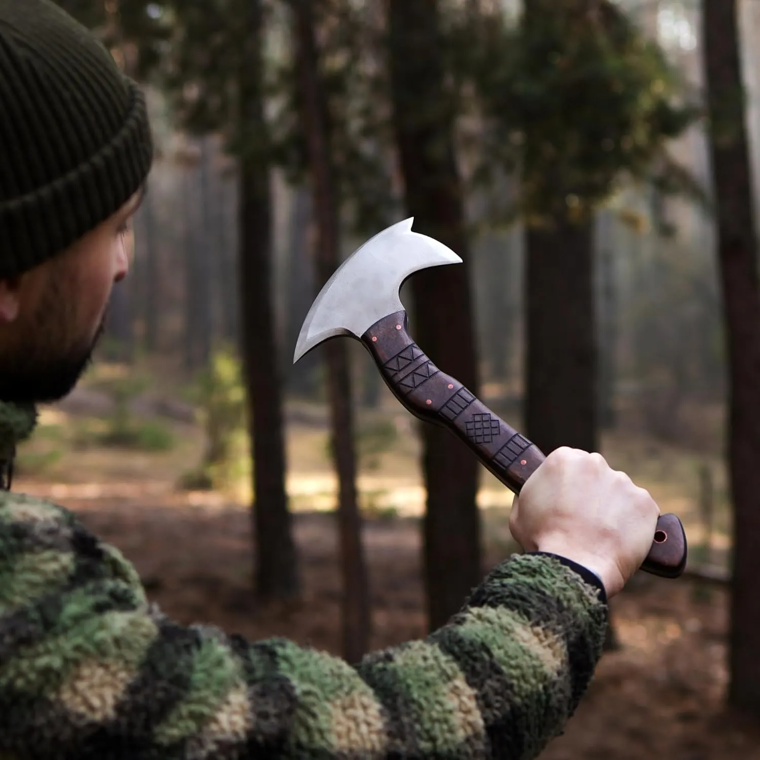 Tomahawk Axe - Tactical Tomahawk - Handmade Combat Axe Hatchet (13.77" Spikes Hawk with Tribal Engraving and Leather Sheath)