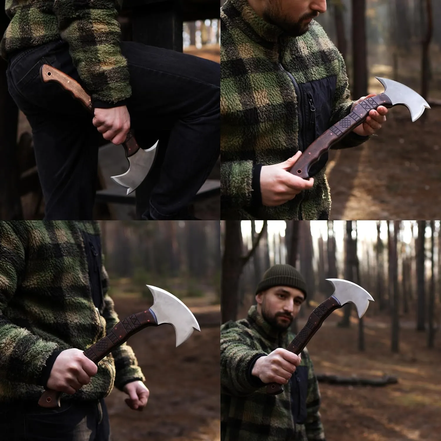Tomahawk Axe - Tactical Tomahawk - Handmade Combat Axe Hatchet (13.77" Spikes Hawk with Tribal Engraving and Leather Sheath)