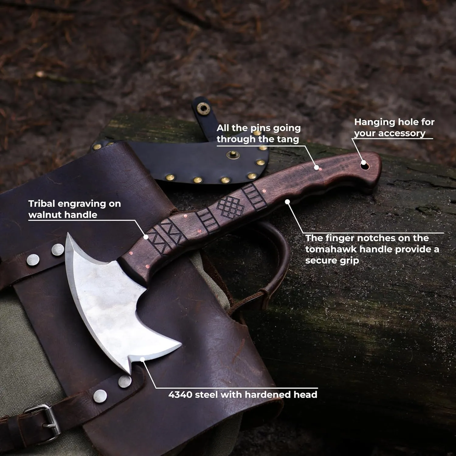 Tomahawk Axe - Tactical Tomahawk - Handmade Combat Axe Hatchet (13.77" Spikes Hawk with Tribal Engraving and Leather Sheath)