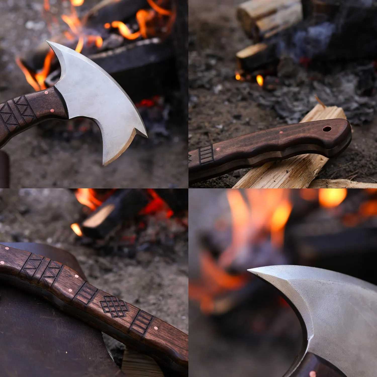 Tomahawk Axe - Tactical Tomahawk - Handmade Combat Axe Hatchet (13.77" Spikes Hawk with Tribal Engraving and Leather Sheath)