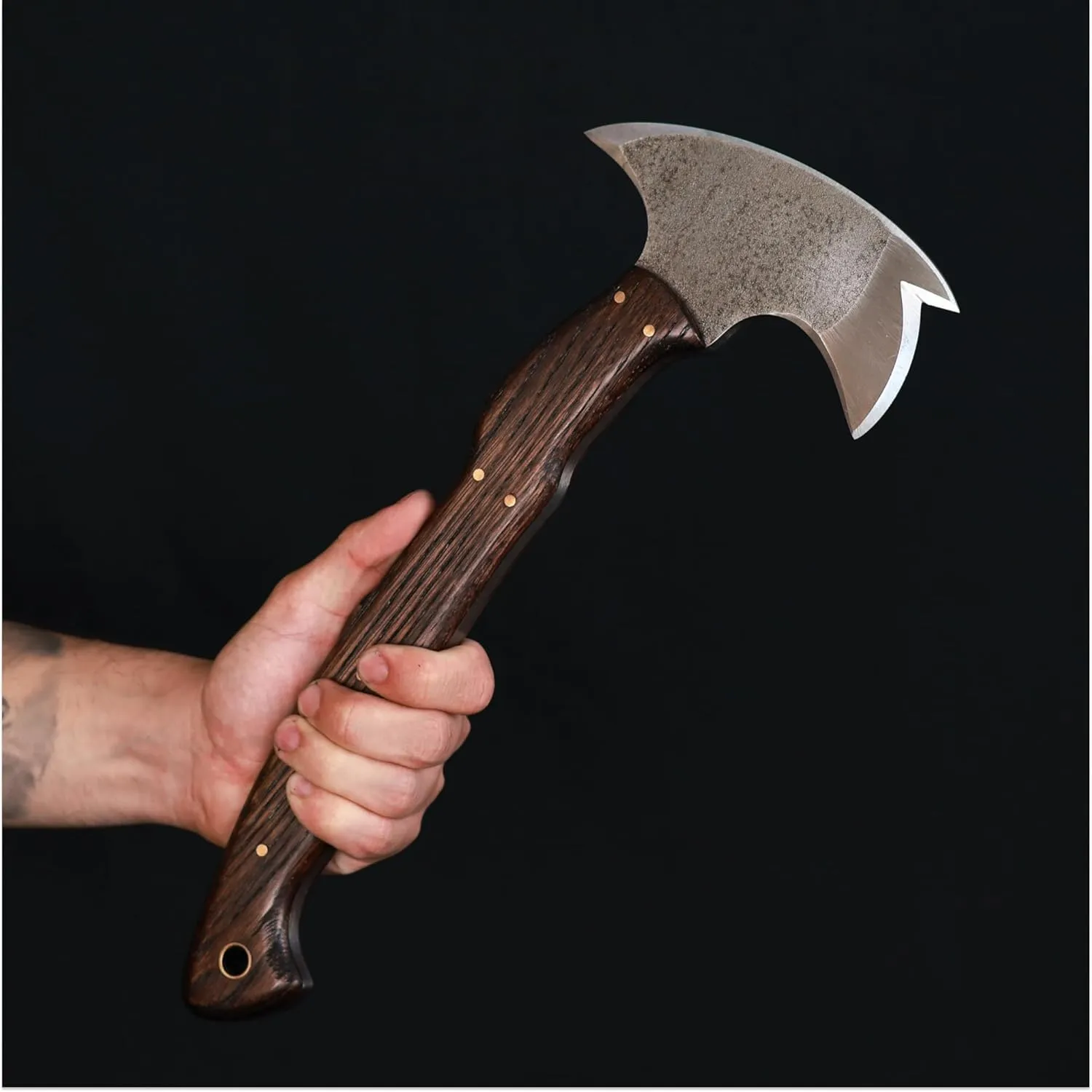 Tomahawk Axe - Tactical Tomahawk - Handmade Combat Axe Hatchet (3 Spikes Tomahawk with Wooden Handle and Leather Sheath)