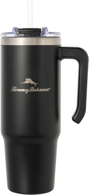 Tommy Bahama Vacuum Insulated Water Bottle with Straw - Double-Wall Stainless Steel, BPA Free, Keep Drinks Warm for 6 Hours or Cold for 12 Hours - Black, 30oz
