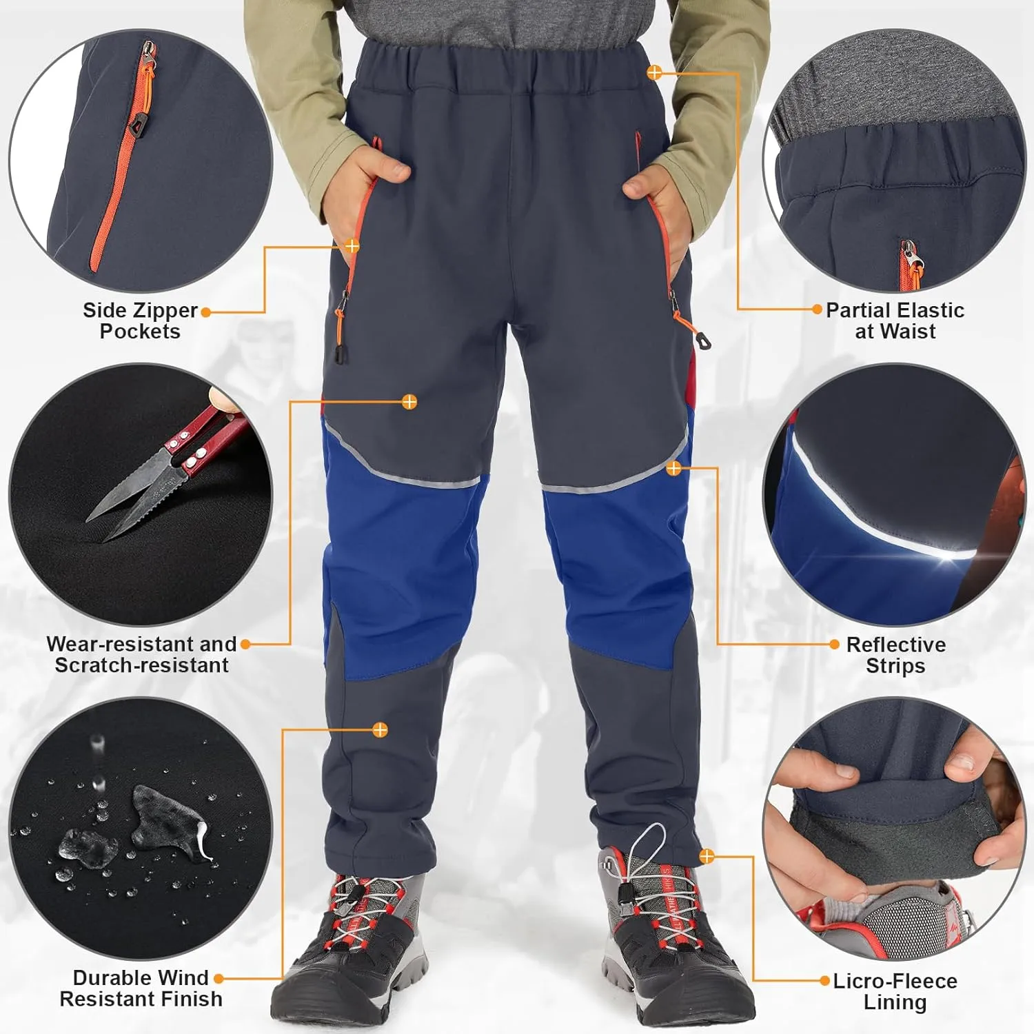 Toomett Boys snow cargo pants, Girls Kids Outdoor Fleece-Lined Soft Shell Hiking Fishing ski Insulated Pants