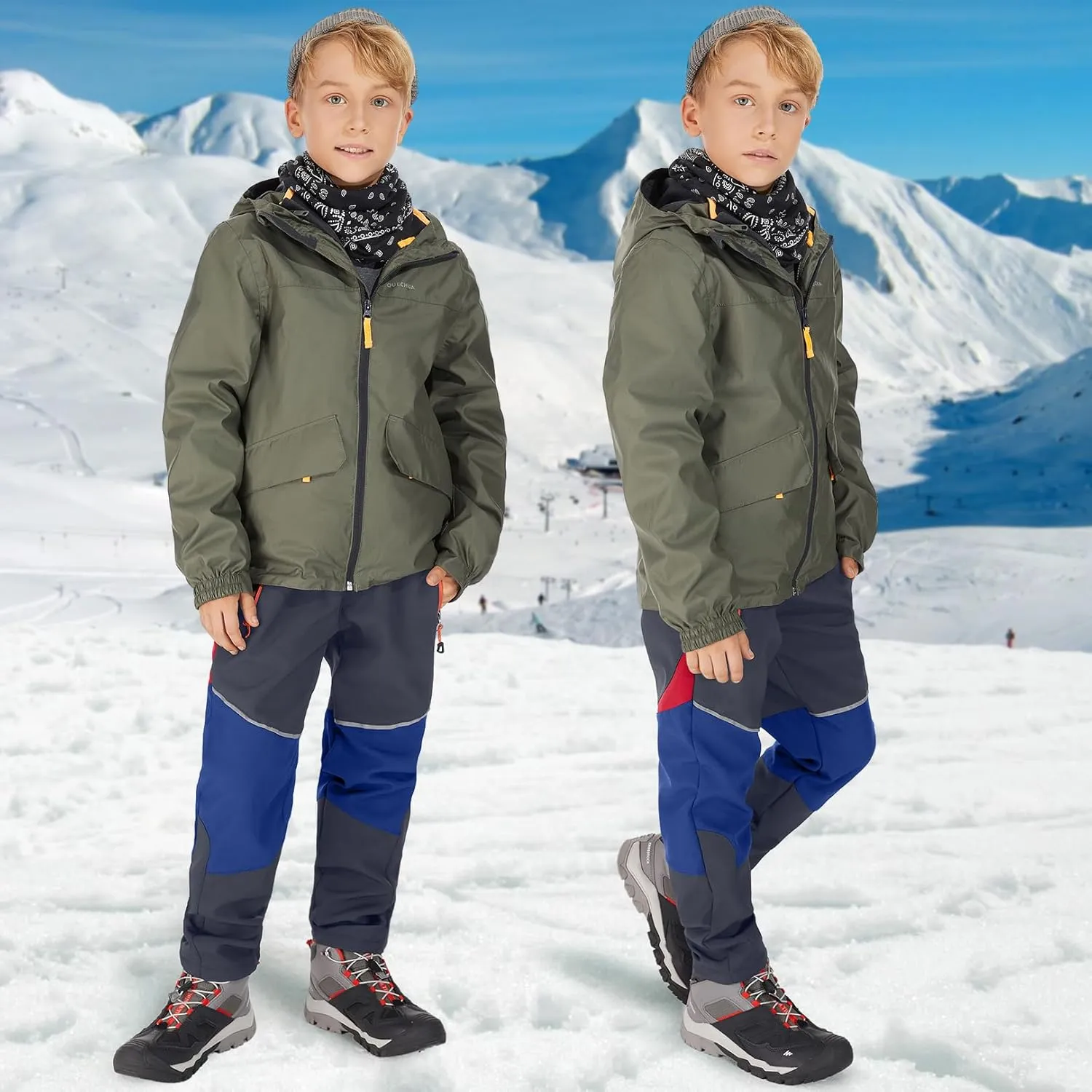 Toomett Boys snow cargo pants, Girls Kids Outdoor Fleece-Lined Soft Shell Hiking Fishing ski Insulated Pants