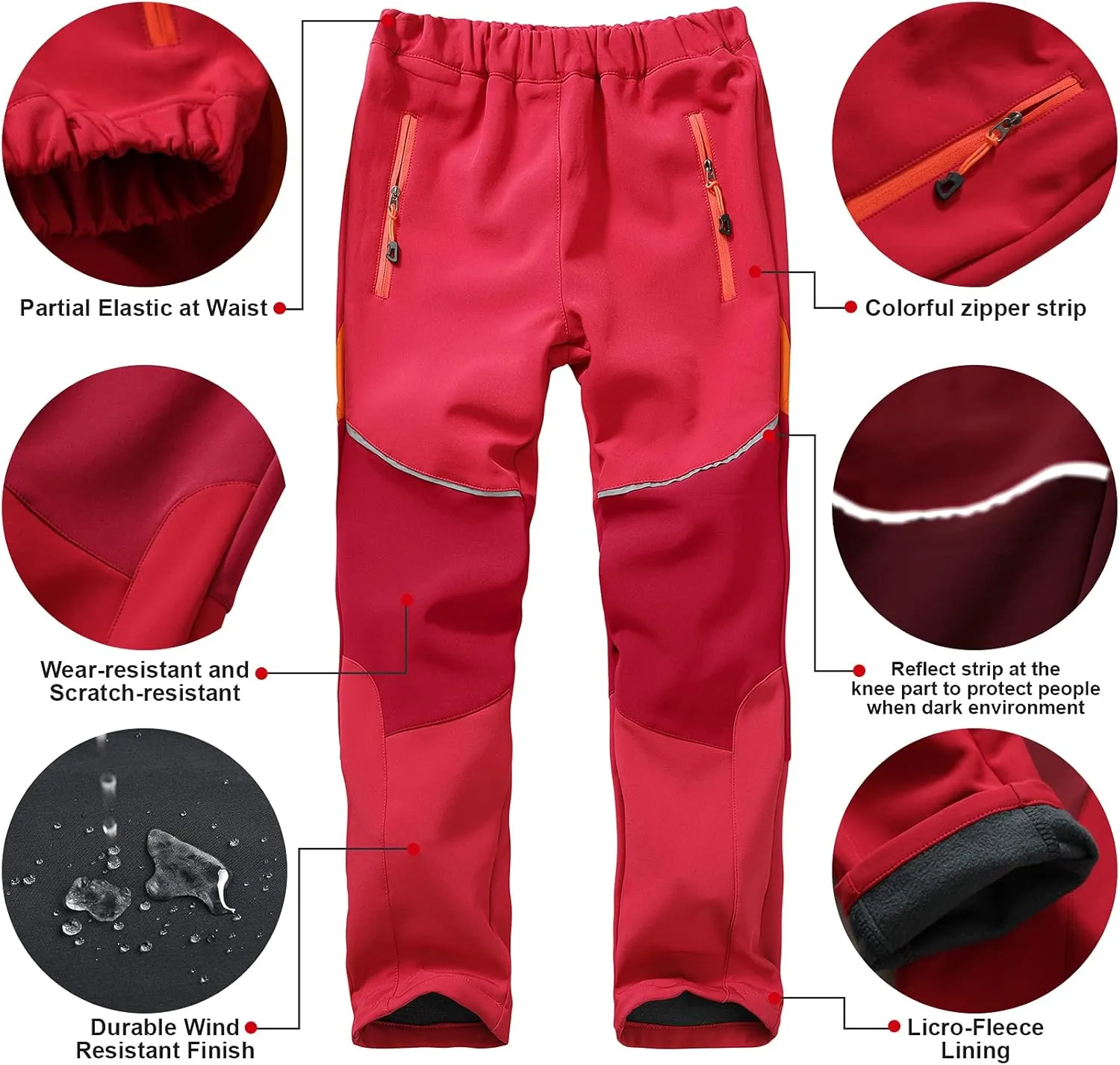 Toomett Boys snow cargo pants, Girls Kids Outdoor Fleece-Lined Soft Shell Hiking Fishing ski Insulated Pants