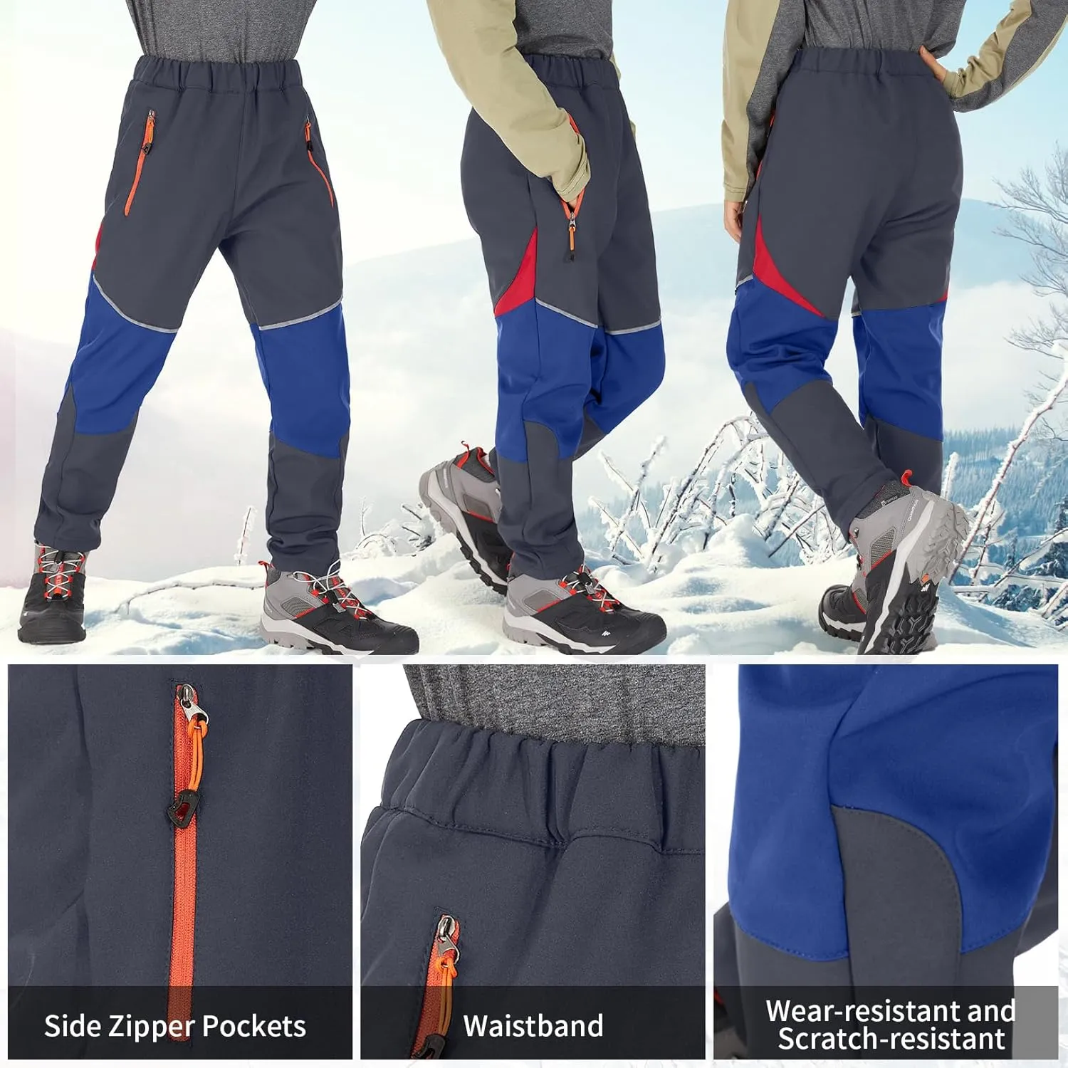 Toomett Boys snow cargo pants, Girls Kids Outdoor Fleece-Lined Soft Shell Hiking Fishing ski Insulated Pants