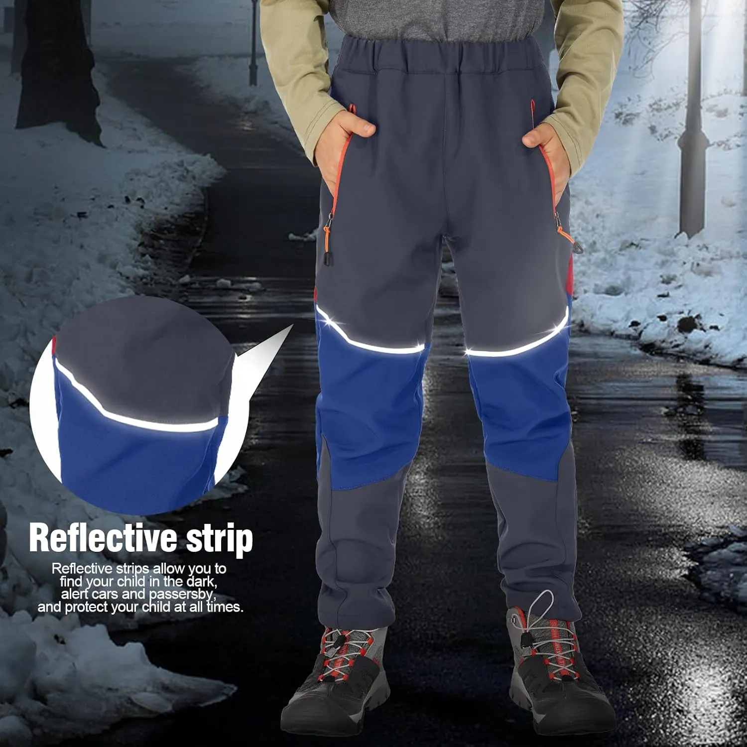 Toomett Boys snow cargo pants, Girls Kids Outdoor Fleece-Lined Soft Shell Hiking Fishing ski Insulated Pants