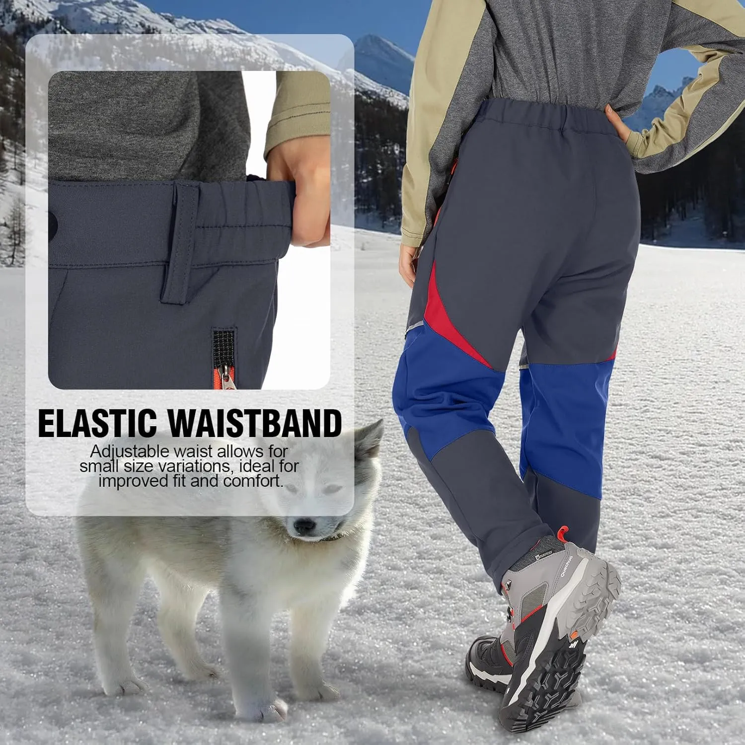 Toomett Boys snow cargo pants, Girls Kids Outdoor Fleece-Lined Soft Shell Hiking Fishing ski Insulated Pants