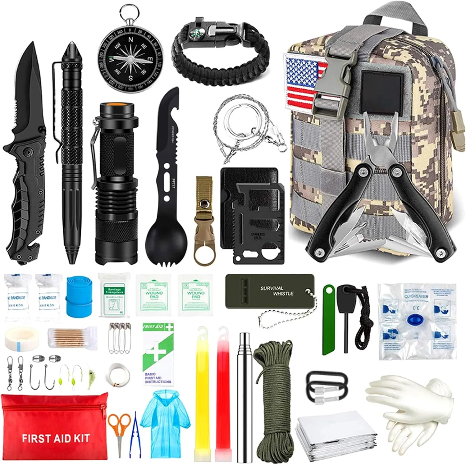 TOPCHANCES Emergency Trauma Kit,Survival First Aid kit, Multifunctional Outdoor Emergency Survival Kit Equipment First Aid Supplies for SOS Self-Defense Supplies (Camouflage)