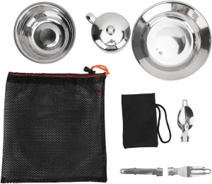 Topyond Outdoor Tableware Single Set, Compact Backpack Cooking kit, Single Cooking Utensils, Contain Mesh Bags for Backpack far Footed Wild mening Cars Travel