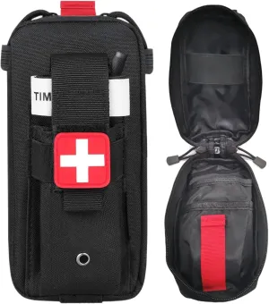 Tourniquet Holder, Small Trauma Portable Tactical First Aid Pouch with Molle System IFAK Medical Pouch, Emergency EMT Med Kit for Camping and Hiking (Black)
