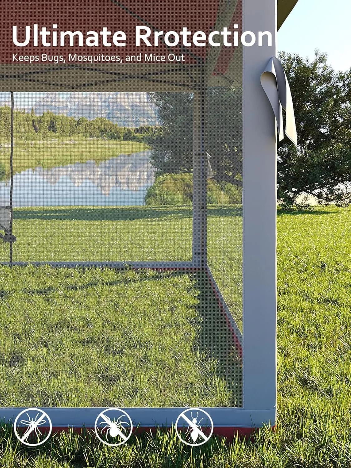 TrailBlaze 13x13 Canopy Tent, Pop Up Gazebo Tent with Mesh Cover, Outoor Canopy Tents with 4 Sandbags & Wheeled Bag, Large Shade Tents for Camping, Lawn, Backyard, Garden, Patio (Red Light Grey)