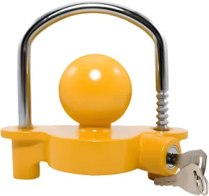 Trailer Coupler Lock, Adjustable Heavy Duty Ball Tow Hitch Locking with 2 Keys, Anti Theft Security Caravans Tongue Locker, Compatible with 1-7/8", 2", 2-5/16" Coupler (Yellow)