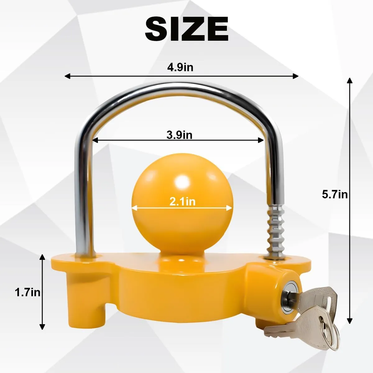 Trailer Coupler Lock, Adjustable Heavy Duty Ball Tow Hitch Locking with 2 Keys, Anti Theft Security Caravans Tongue Locker, Compatible with 1-7/8", 2", 2-5/16" Coupler (Yellow)