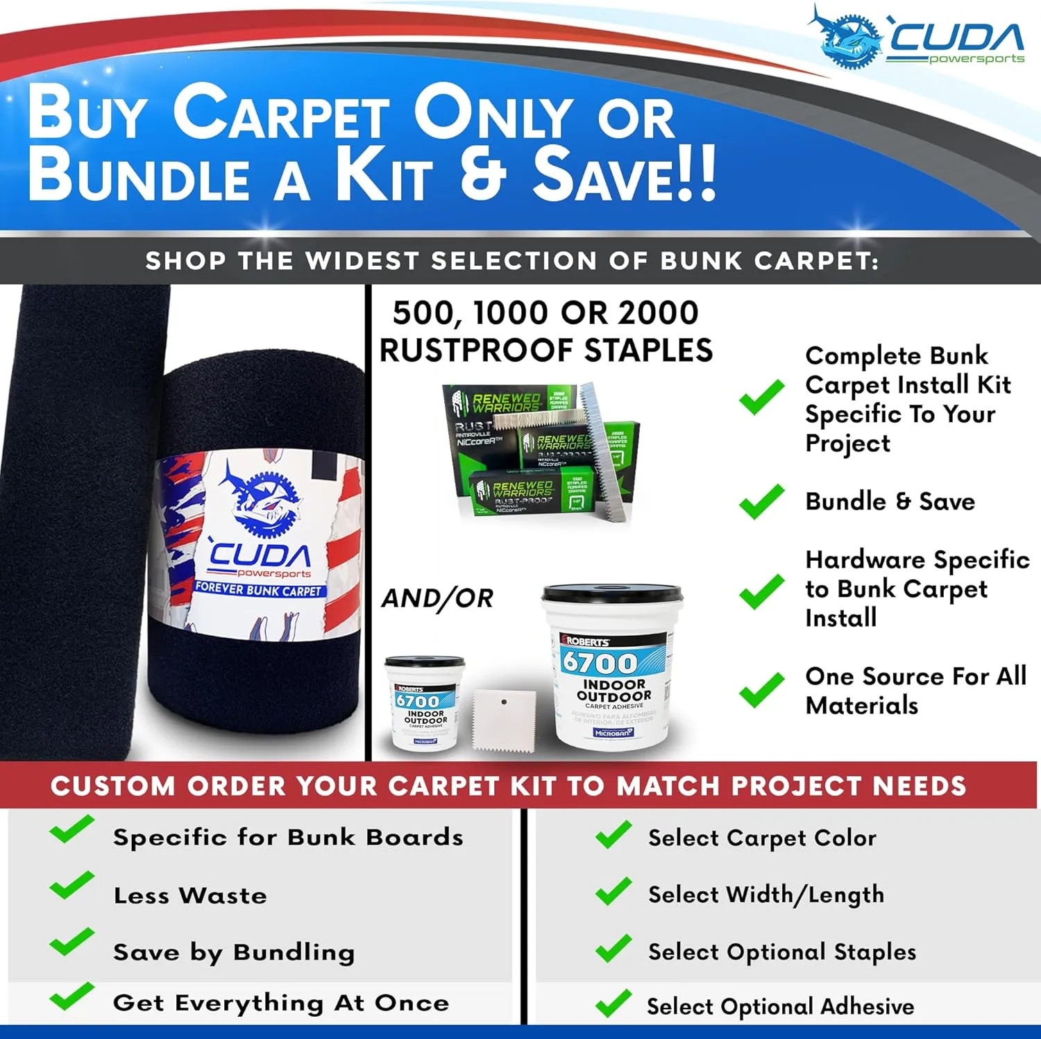 Trailer Hardware Kit-Cuda Boat Trailer Bunk Carpet 24 Inch Wide-FOREVER44-Black 24" x 25Ft-2000 Staples / 1 Gallon/Trowel-Boat Trailer Accessories Waterproof Forever Kit44