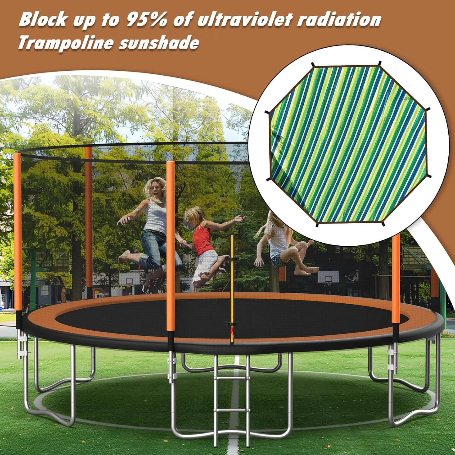 Trampoline Tent Cover, 6ft/8ft/10ft/12ft/14ft/15ft Outdoor Trampoline Sunshade, Tear-Resistant, Waterproof UV Protection Cover