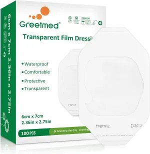Transparent Film Dressing 100 Packs 2.4'' x 2.7'' Waterproof Adhesive Patch Breathable Wound Cover Bandage Comfortable Tattoo Aftercare Bandage Adhesive Clear Bandages for IV Shield