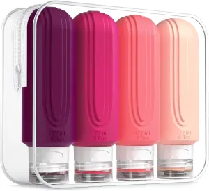 Travel Bottles for Toiletries, Large 6oz Oversize Containers, BPA Free Leak Proof Tubs Refillable Liquid Travel Accessories with Toiletry Bag for Cometic Shampoo and Lotion Soap (4 Pack)