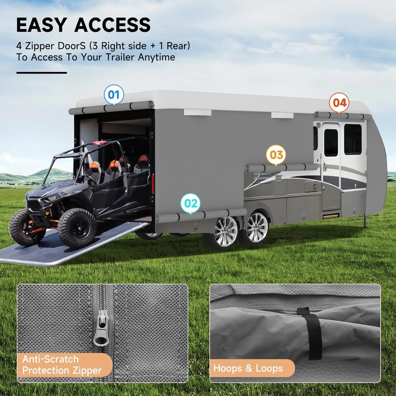 Travel Trailer RV Cover: 7 Layers Heavy Duty RV & Trailer Cover, Toy Hauler Cover Fits 22'-24' RV Camper Cover with 4 Tire Covers, Extra Windproof Straps, Tongue Jack Cover, Gutter Covers