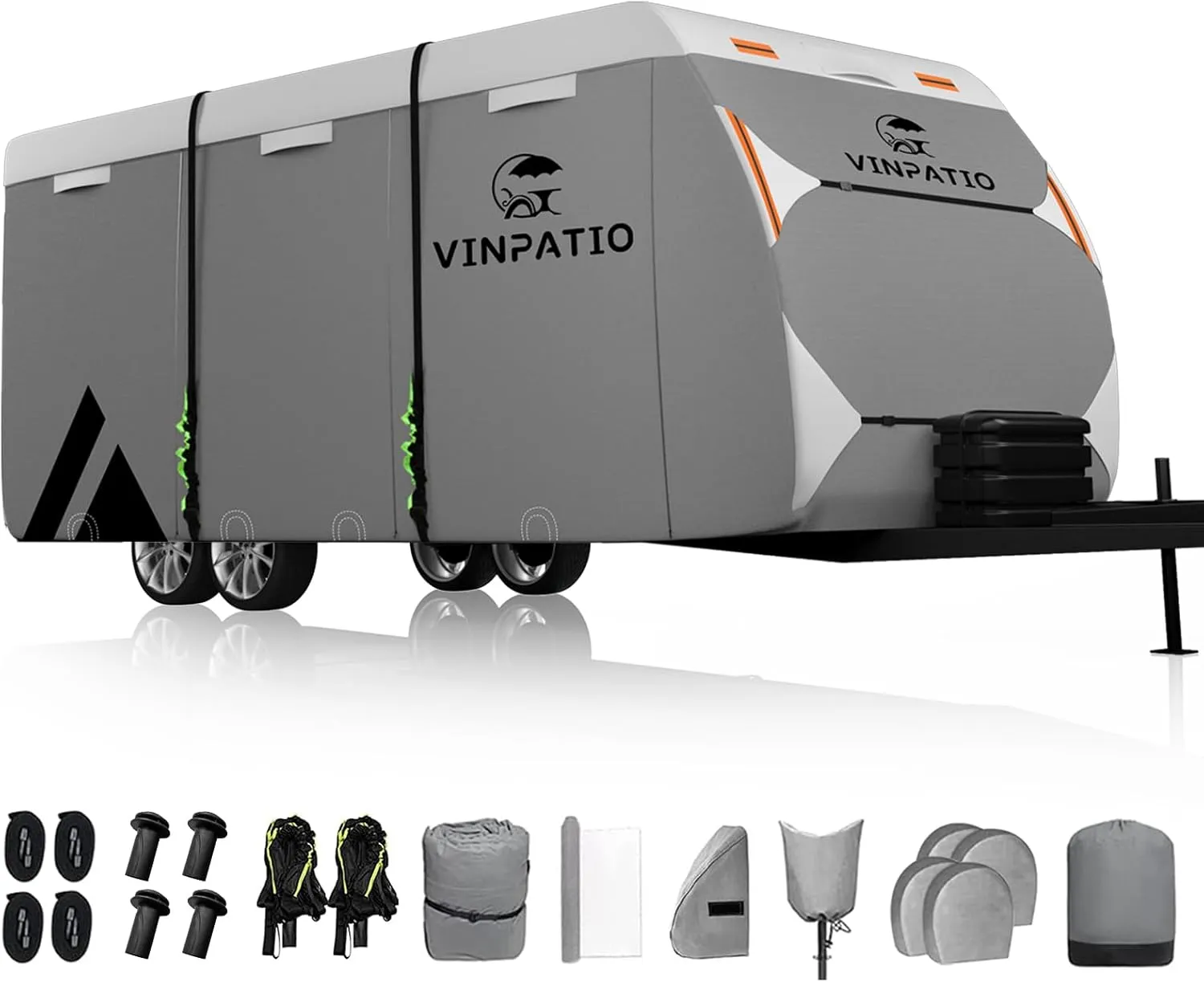 Travel Trailer RV Cover: 7 Layers Heavy Duty RV & Trailer Cover, Toy Hauler Cover Fits 22'-24' RV Camper Cover with 4 Tire Covers, Extra Windproof Straps, Tongue Jack Cover, Gutter Covers