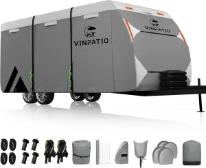 Travel Trailer RV Cover: 7 Layers Heavy Duty RV & Trailer Cover, Toy Hauler Cover Fits 22'-24' RV Camper Cover with 4 Tire Covers, Extra Windproof Straps, Tongue Jack Cover, Gutter Covers