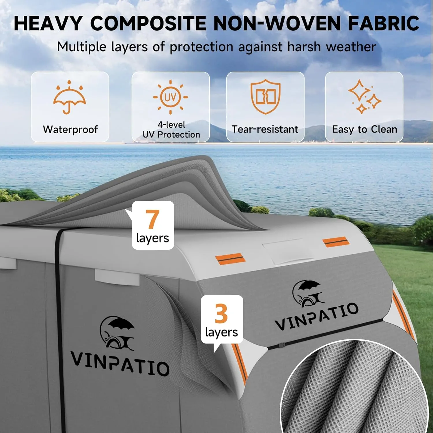 Travel Trailer RV Cover: 7 Layers Heavy Duty RV & Trailer Cover, Toy Hauler Cover Fits 22'-24' RV Camper Cover with 4 Tire Covers, Extra Windproof Straps, Tongue Jack Cover, Gutter Covers